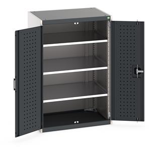 Heavy Duty Bott cubio cupboard with perfo panel lined hinged doors. 800mm wide x 650mm deep x 1200mm high with 3 x100kg capacity shelves.... Bott Industial Tool Cupboards with Shelves